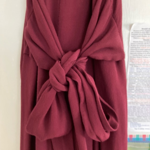 Red/maroon spaghetti strap jumpsuit with ribbon tie in front - Picture 3 of 5